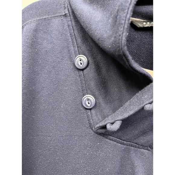 Sean John Sweater Mens XL Varsity Navy Blue button stitched Retro Cowl Neck - Picture 6 of 7